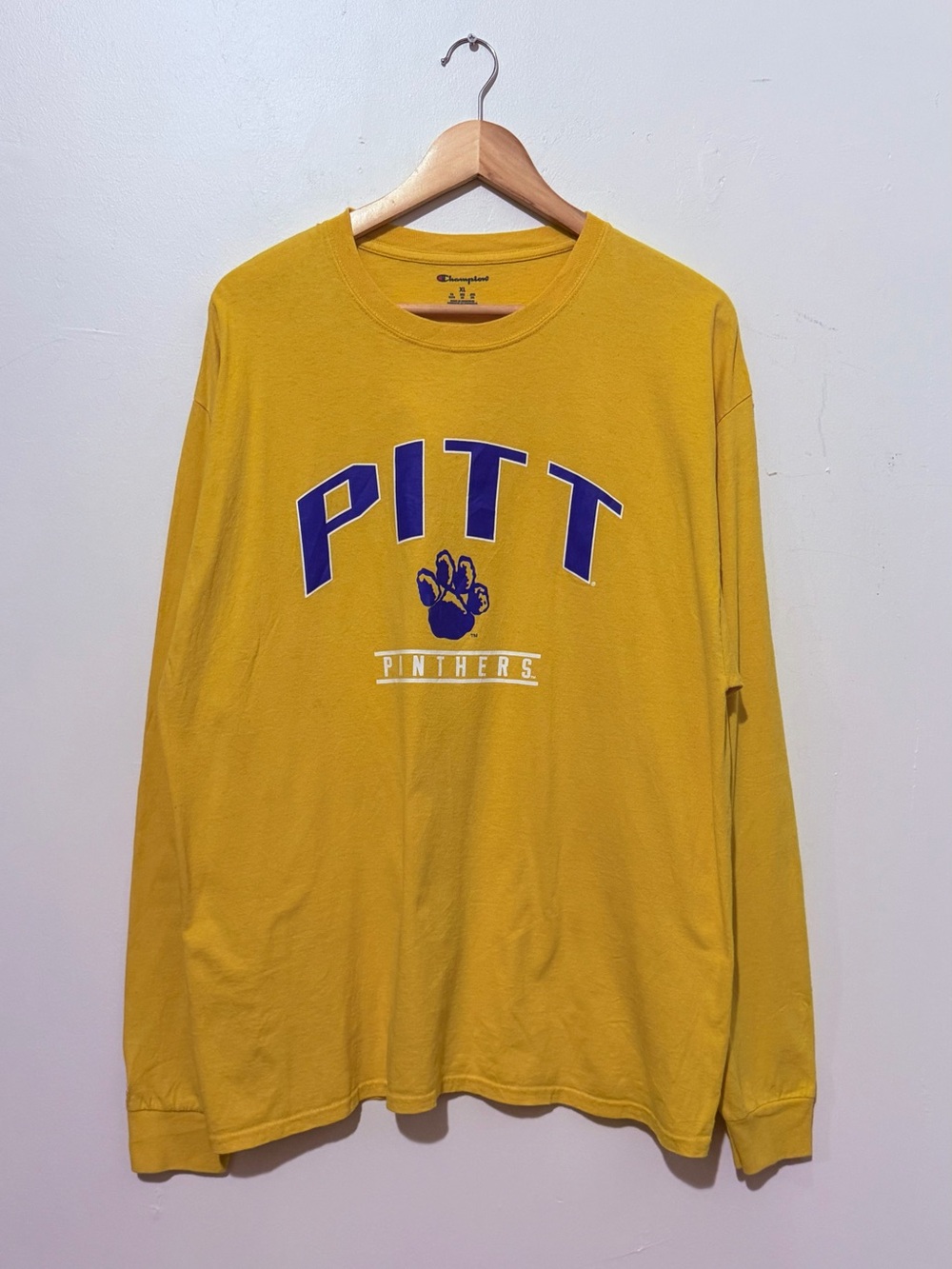 Champion Gold Long-Sleeve PITT Panthers Tee with Blue Graphic